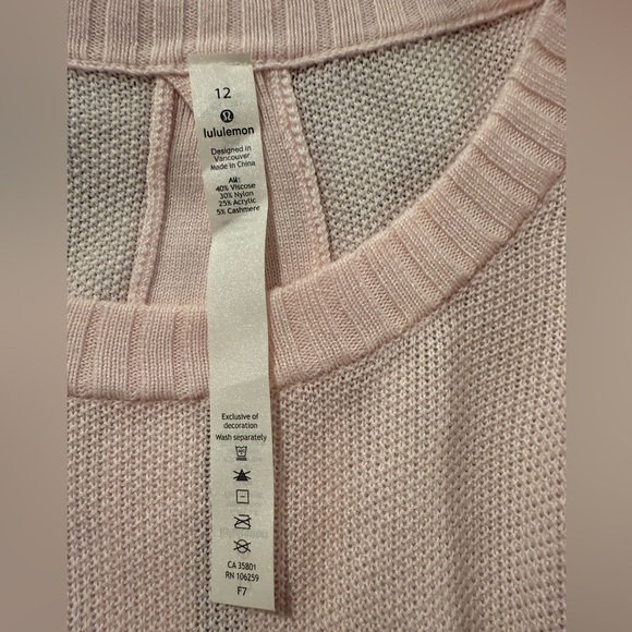 Lululemon Sincerely Yours Pink Cashmere Blend Sweater Size 12. - Picture 7 of 7